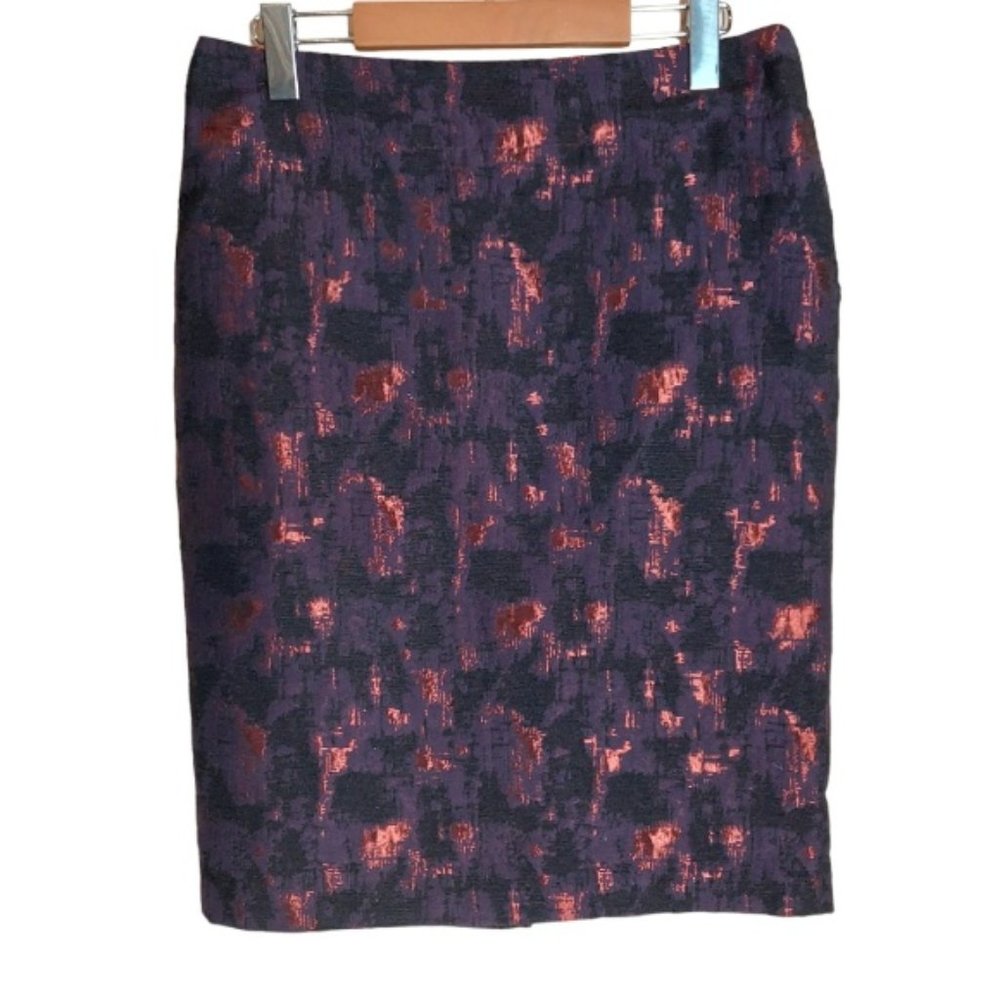 Lord & Taylor Metallic Plum Purple Black Print Pencil Skirt - Size 6